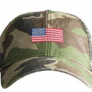 Harding Lane Camouflage Adjustable Baseball Cap with Needlepoint USA Flag